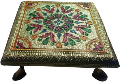 Jitramitra Art Large Multicolor Chowki for kanha ji /Laddu Gopal/Thakurji Wooden Pooja Chowki