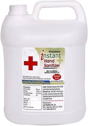 Instant Medical Grade Water Based  with 80% Alcohol - 5 Ltrs. Hand Sanitizer Can