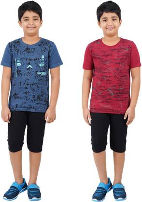 Kids Nightwear Boys Pure Cotton T-shirt & Three-forth Set