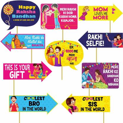 Balloons Raksha Bandhan Photo Booth Props[10pcs], Banner, Rakhi Combo Deecoration/Rakhi Props for Rakhi Gift for Brother and Sister Props/Happy Rakhi Banner (Happy Rakhi Props_1) Photo Booth Board