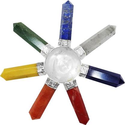 Shubhanjali Seven Chakra Generator Reiki Energy Generator Pyramid,Energy Generator Tool with Pyramid,Crystal Multicolor Seven Chakra Energy Generator,7 Sided Chakra Energy Generator,Crystal Pyramid Decorative Showpiece  -  11.5 cm