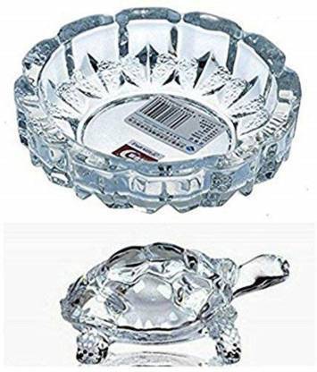 mahakal RUDRAKSHAM CREATIONS Crystal Glass Turtle Plated Feng Shui Tortoise Plate Vastu Yantra Feng Sui Lucky Gift Puja Articles Decorative Showpiece - 14 cm (Crystal, Clear) डेकोरेटिव शोपीस  -  14 cm