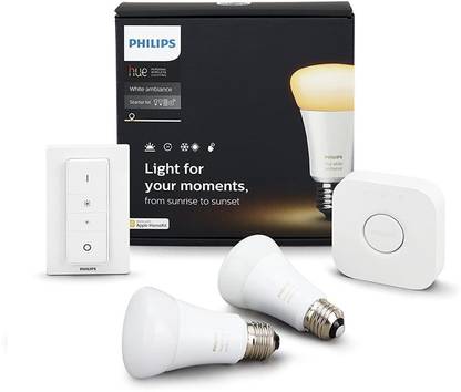 PHILIPS Philips Hue Smart Light Starter Kit with 9.5W E27 Bulb (White Ambiance), Compatible with Amazon Alexa, Apple HomeKit, and The Google Assistant Smart Bulb