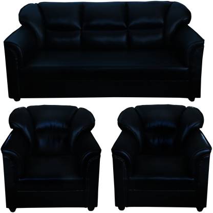 Gnanitha Leather 3 1 Black Sofa, Leather Sofa Set Black