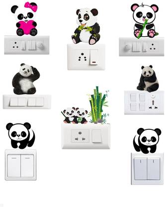 SAI DESIGNS 27 cm panda kitty Wall Sticker & Switch Board Sticker Set OF 8 Removable Sticker