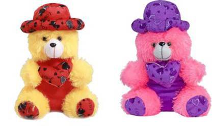 ATTRACTIVE Original Express Cap Teddy Combo,Premium Quality,Non-Toxic Super Soft Plush Stuff Toys for all age groups - 30 cm - 30 cm (Yellow, Pink)  - 30 cm