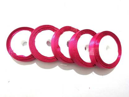 TAAJ Satin Ribbon for Craft Decorations Clothes Sewing Making Purpose 5 Roll Pink
