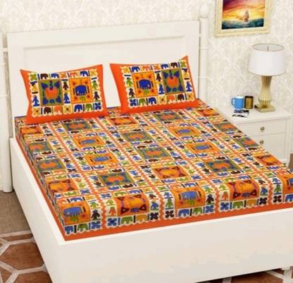 AAYU TRADER 104 TC Cotton Double Jaipuri Prints Flat Bedsheet