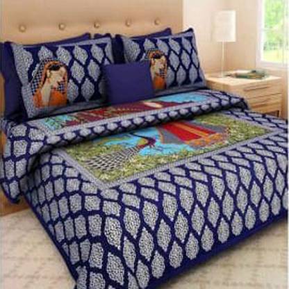 double cotton bed sheet 200 TC Cotton Double Jaipuri Prints Flat Bedsheet
