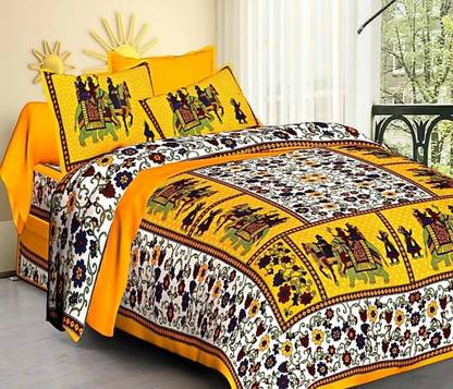 DHAKAD Cotton Double Flat 151 TC Jaipuri Prints Bedsheet
