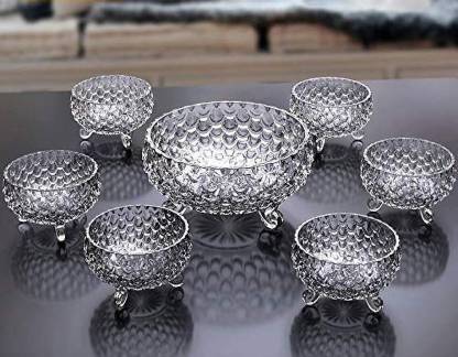 LURBA Crystal Glass Bowl Set of 1 Large Bowl & 6 Medium Bowls ...