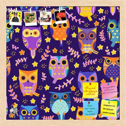 Artzfolio Owls Notice Pin Board Soft Board with Push Pins Cork Bulletin Board