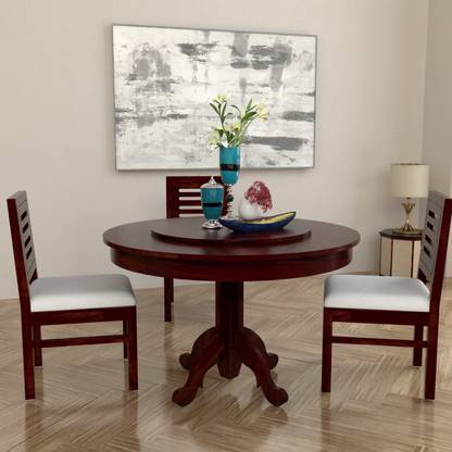 Allie Wood Marrigo Sheesham Round Rotating Top Solid 3 Seater Dining Set In India Allie Wood Marrigo Sheesham Round, Round Rotating Dining Table
