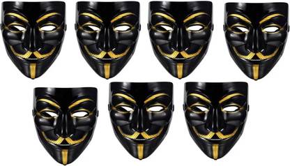 Bal samrat Vendetta Comic Face Anonymous Hacker Black color Party Mask Set of 7 Party Mask