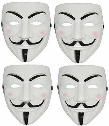 Bal samrat Vendetta Comic Face Anonymous Hacker White Color Party Mask Set of 4 Party Mask