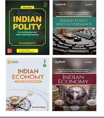 UPSC Prep. Combo-Indian Polity M Laxmikanth 6th Edition + Indian Economy Ramesh Singh + Indian Polity & Governance Magbook + Indian Economy Magbook Set Of 4 (Four) Books