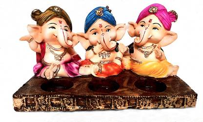 krishnagallery1 Beautifull 3 Ganesha set Ganesh Statue Ganesh JI Murti , Love Couple , Laxmi Ganesh , Ganesh Murti , Ganesh Statue , Ganpati idol (For Home Temple Use,Decorative,Gifted use Item Statue) Decorative Showpiece  -  25 cm