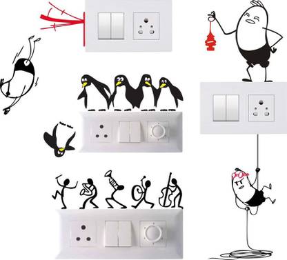 GLOBAL GRAPHICS 15 cm Switch penal sticker of Mordarn Art Life Hake and penguin and bend for decoretive your home's switch board(pvc vinyl sticker, Multicolor) Self Adhesive Sticker