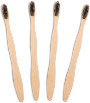 NSG Bamboo Thoothbrush with Charcoal Infused Bristel (Pack of 4) Ultra Soft Toothbrush