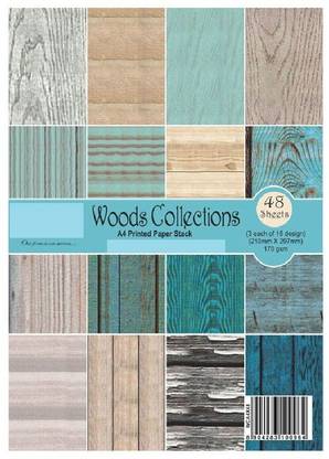R H lifestyle A4 Wood Collection Theme Paper Pack 48 Sheets Elegant Retro Thick Beautiful Pattern Printed Paper For DIY
