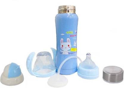 Toica 3 in 1 Three Head Cartoon Printed Baby Steel Feeding Bottle - 240 ml - 240 ml
