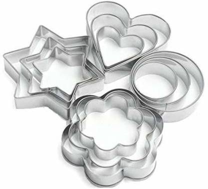 Paper Wings COOKIE CUTTER/ STAINLESS STEEL COOKIE CUTTER WITH 4 SHAPE & 12 PIECES PASTRY FRUIT MOLDS HEART FLOWER ROUND STAR BISCUIT MOULD FONDANT CUTTING CUTTERS CAKE MUFFIN DECOR MOLD MULTIFUNCTIONAL TOOL Cookie Cutter