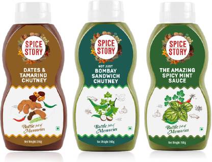 Spice Story Combo of Sauces and Chutney (Spicy Mint Sauce/ Bombay Sandwich Chutney/ Dates and Tamarind Chutney, Pack of 3) Chutney Paste