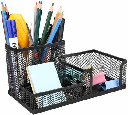 Viradiya's 3 Compartments Metal 3 Compartment Metal Mesh Desk Organizer