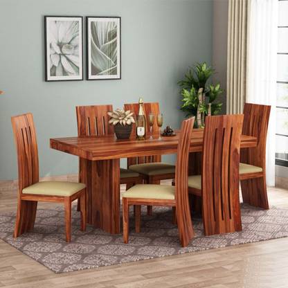 Mooncraft Furniture Wooden Dining Table With 6 Chairs Solid Wood Seater Set In India Mooncraft Furniture Wooden Dining Table, Round Timber Dining Table 6 Seater