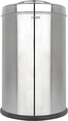 ADYADYE Glan Collection Stainless Steel Swing Dustbin with Black Plastic Base, 40 Ltr, 12 X 24 inches, Silver Stainless Steel Dustbin