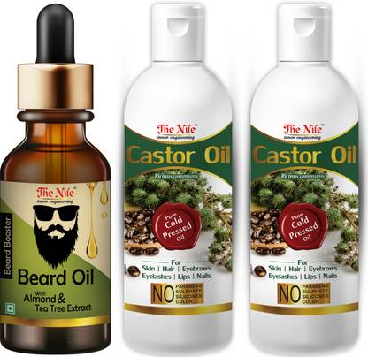 द नाइल बादाम के साथ दाढ़ी बूस्टर तेल और टी ट्री एक्सट्रैक्ट हेयर ऑइल 30 ML 100% प्योर कैस्टर हेयर ऑइल, कोल्ड प्रेस्ड, हेयर ग्रोथ को सपोर्ट करने के लिए 150 ML X 2 (300 ML) (3 बोतल का कॉम्बो) (330 ML) केश तेल
