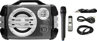 MX 6.5 Inches Portable Multimedia Speaker With Built-in Amplifier Battery Bluetooth Usb Radio Fm Sd Card Aux Input & Wireless Microphone Remote 3706-5 Black Indoor, Outdoor PA System