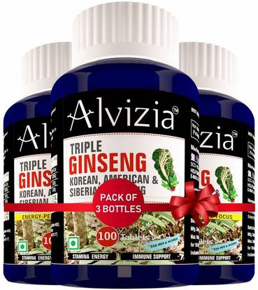 Alvizia Triple Ginseng energy supplements - 100 Tablets |Pack of 3|
