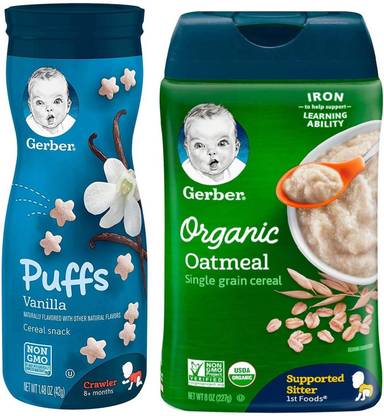 GERBER Organic Oatmeal Cereal + Vanilla Puffs Cereal
