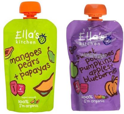 Ellas Kitchen Mangoes Pears & Papayas + Sweet Potatoes Pumpkin Apples & BB (Pack of 2) Baby Snacks 240 g
