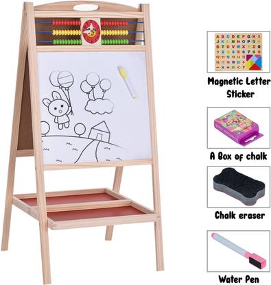 FIDDLERZ 2 in 1 Writing Board Slate Double Sided Educational Board with Magnetic Alphabets Numbers Maths Learning Toy for Kids White, Green board