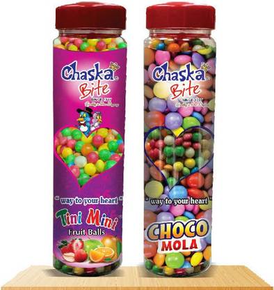 CHASKA BITE |Choco Mola|Tiny Miny|Chocolate Gems|2 x 250 gm|Pack of 2 CHCOCOLATE FLAVOR, FRUIT FLAVOR Sour Candy