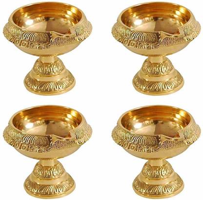 varish Bright Gifts Crafts Brass Kuber Tortoise Deepak on Stand Diya Oil Lamp for Puja Home & Temple Gold-Set of 4-(2.5 INCH) Brass Table Diya