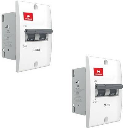HAVELLS DHMNCDPA032 PVC Plastic 32A DP C Mini MCB (White,Pack of 2) DHMNCDPA032-PK2 MCB