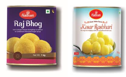 Haldiram's Rajbhog and Kesar Rasbhari 1 kg X 2 Tin Combo