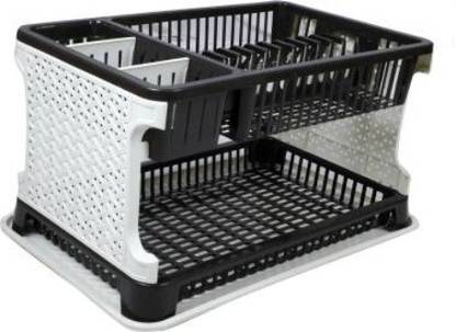 AK HUB Utensil Kitchen Rack Plastic Modern Kitchen Rack with Water Collecting Tray ( Black )