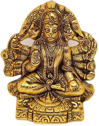 PUCHCHI Panchmukhi Hanuman ji Statue / Bajrangbali Murti Brass Decorative Showpiece  -  13.7 cm