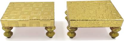 shinde exports Small Golden Chowki for idols pooja Wooden Pooja Chowki