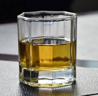 shopguru india (Pack of 6) Octagonal Classic Whisky Glass Set Of 6, Whiskey and Wine Drinking Glasses Glass Set Whisky Glass