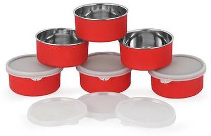 stupefying Round Microwave Safe Stainless Steel Container with Lid Lunch Box Set of 6(Red) 6 Containers Lunch Box