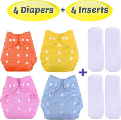 GRAYSEE Trendy/Fashionable New Born Washable adjustable/Reusable Microfiber Cotton Cloth Diapers, 0-12 Months (Multicolour) - Pack of 4