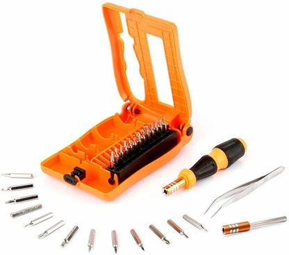 JAKEMY 29-in-1 interchangeable Professional Precision Mini Screwdriver DIY Tool Set with 1 Handle, 1 Extension Bar, 1 Tweezers and 26 Bits, hardware tool for Cellphone Computer Repair - JM-8104 Precision Screwdriver Set
