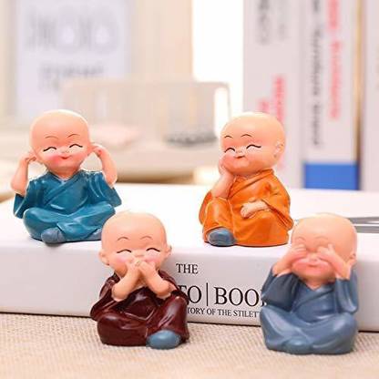 Kunti Craft Monk Buddha | Buddha Monk Set | Mini Buddha | Mini Buddha Statue | Little Buddha Decorative Showpiece  -  12 cm