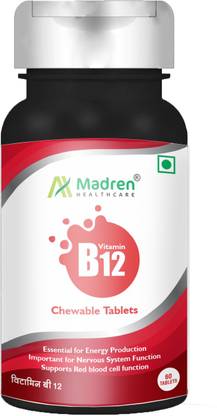 Madren Healthcare Vitamin B12 with Folic Acid and Methylcobalamin Supplements 60 Chewable