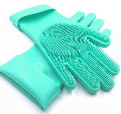 MARCRAZY new Silicone Cleaning Gloves Wet and Dry ( sky blue) Wet and Dry Glove